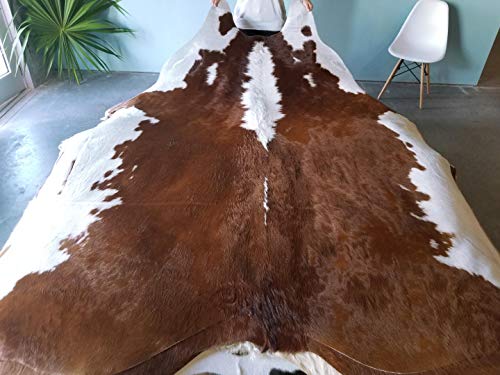 eCowhides Hereford Brazilian Cowhide Area Rug, Cowskin Leather Hide for Home Living Room (Large) 6 x 6 ft