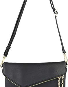 B BRENTANO Fold-Over Envelope Wristlet Clutch Crossbody Bag (Black.)