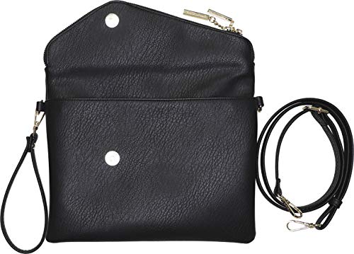 B BRENTANO Fold-Over Envelope Wristlet Clutch Crossbody Bag (Black.)