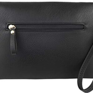 B BRENTANO Fold-Over Envelope Wristlet Clutch Crossbody Bag (Black.)