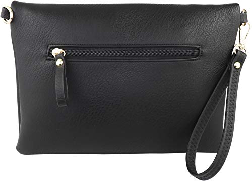 B BRENTANO Fold-Over Envelope Wristlet Clutch Crossbody Bag (Black.)