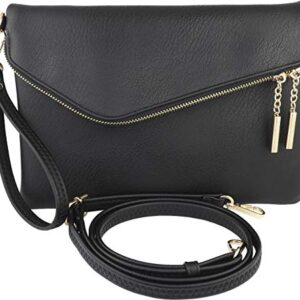 B BRENTANO Fold-Over Envelope Wristlet Clutch Crossbody Bag (Black.)