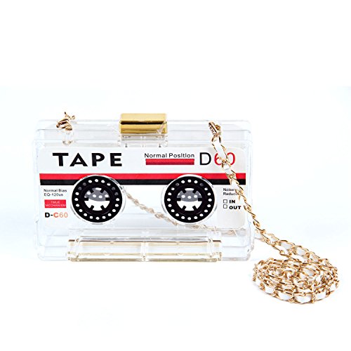 Kuang Women Retro Cassette Clutch Tape Shaped Recorder Shoulder Bag Elegant Banquet Evening Crossbody Handbag