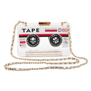 Kuang Women Retro Cassette Clutch Tape Shaped Recorder Shoulder Bag Elegant Banquet Evening Crossbody Handbag