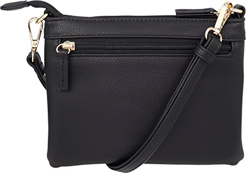 B BRENTANO Vegan Mini Multi-Zipper Crossbody Handbag Purse with Tassel Accents (Black.)