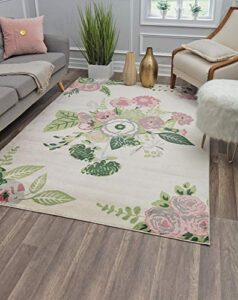 rugs america hanna va40a rose garden cream floral transitional area rug, 5’x7′