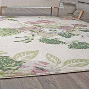 Rugs America Hanna VA40A Rose Garden Cream Floral Transitional Area Rug, 5'x7'