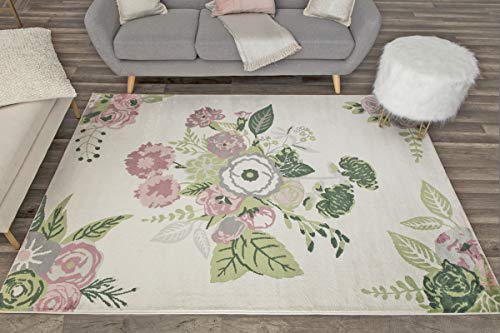 Rugs America Hanna VA40A Rose Garden Cream Floral Transitional Area Rug, 5'x7'