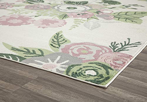 Rugs America Hanna VA40A Rose Garden Cream Floral Transitional Area Rug, 5'x7'