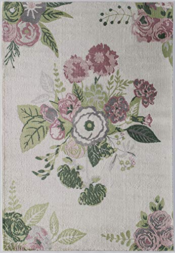 Rugs America Hanna VA40A Rose Garden Cream Floral Transitional Area Rug, 5'x7'