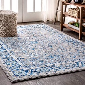 jonathan y mdp204a-8 modern persian boho floral gray/navy 8 ft. x 10 ft. area-rug, bohemian, easy-cleaning,for bed,kitchen,living rooms, non shedding