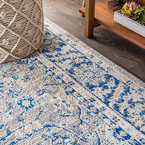 JONATHAN Y MDP204A-8 Modern Persian Boho Floral Gray/Navy 8 ft. x 10 ft. Area-Rug, Bohemian, Easy-Cleaning,for Bed,Kitchen,Living Rooms, Non Shedding