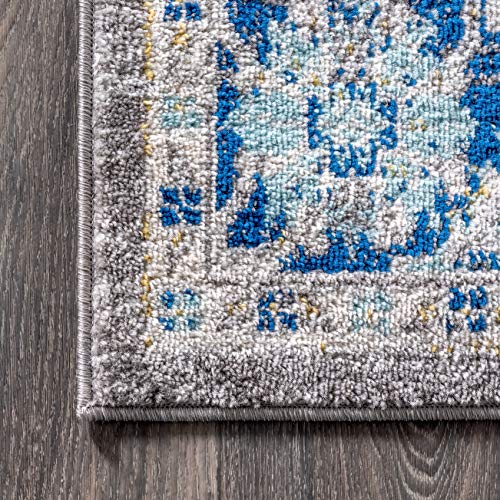 JONATHAN Y MDP204A-8 Modern Persian Boho Floral Gray/Navy 8 ft. x 10 ft. Area-Rug, Bohemian, Easy-Cleaning,for Bed,Kitchen,Living Rooms, Non Shedding