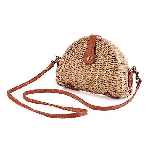 JOSEKO Crossbody Straw Bag, Womens Straw Handbag Shoulder Bag for Beach Travel and Everyday Use (7.87" L x 2.36" W x 5.51" H, Light Brown-A)