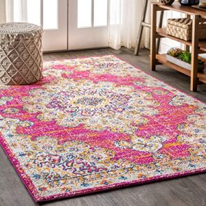 jonathan y bmf104a-8 bohemian flair boho vintage medallion pink/cream 8 ft. x 10 ft. area-rug, vintage, easy-cleaning, for bedroom, kitchen, living room, non shedding