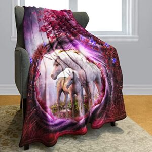 blankets fleece blanket throw for sofa bed unicorn horse magical animal rose red tree (50″ x 80″)