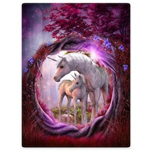 Blankets Fleece Blanket Throw for Sofa Bed Unicorn Horse Magical Animal Rose Red Tree (50" x 80")