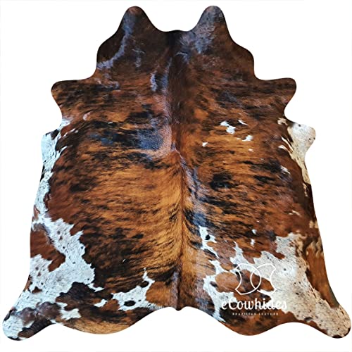 Brindle White Belly Cowhide Rug Cow Hide Skin Leather Area Rug: Large