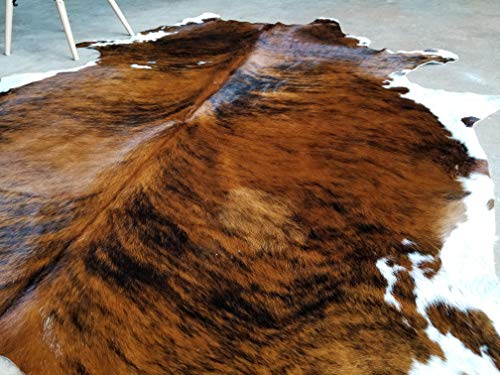 Brindle White Belly Cowhide Rug Cow Hide Skin Leather Area Rug: Large