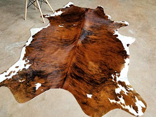 Brindle White Belly Cowhide Rug Cow Hide Skin Leather Area Rug: Large