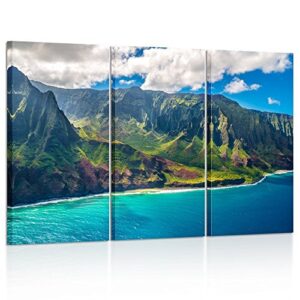 kreative arts – large nature art poster print on canvas view on napali coast on kauai island on hawaii landscape pictures for office walls 16x32inchx3pcs