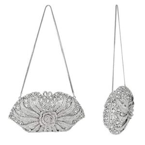 MOSSMON Formal 3D Flower Rhinestone Crystal Clutch Evening Wedding Bag For Women