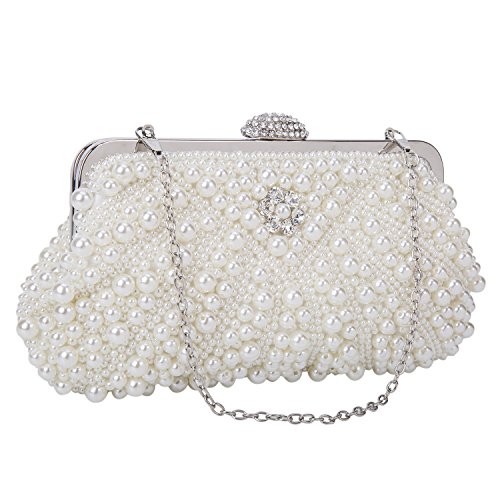 BAGLAMOR Women's Evening Bag Pearl Clutch Purses Crystal Handbag for Wedding Evening Casual Party