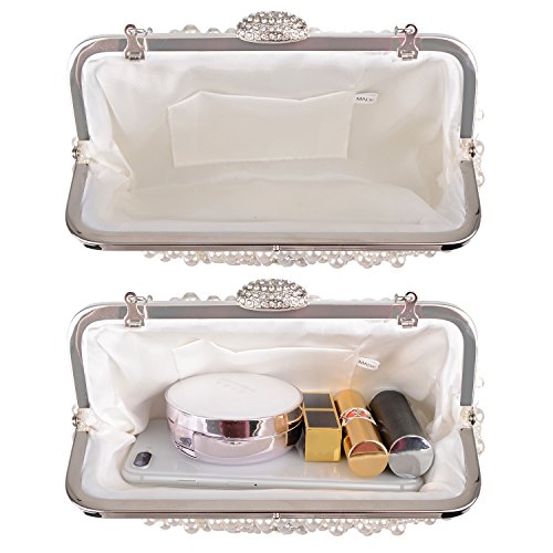 BAGLAMOR Women's Evening Bag Pearl Clutch Purses Crystal Handbag for Wedding Evening Casual Party