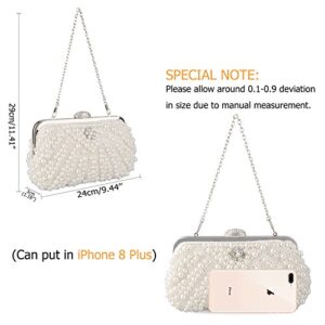 BAGLAMOR Women's Evening Bag Pearl Clutch Purses Crystal Handbag for Wedding Evening Casual Party