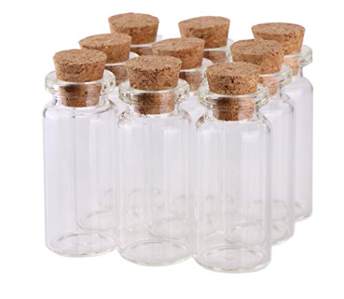 MaxMau Small Bottles with Corks,10 Milliliter 100 Packs Tiny Vials Mini Cork Stopper Clear Jars for DIY Art Crafts Projects Party Decoration Wedding Favors