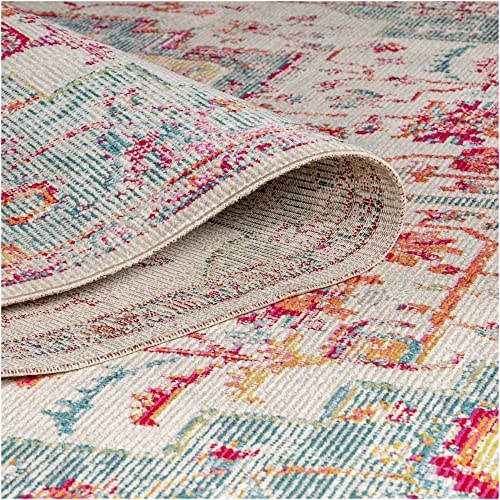 JONATHAN Y CAV100A-3 Zafra Vintage Medallion Indoor Area-Rug Bohemian Floral Rustic Easy-Cleaning High Traffic Bedroom Kitchen Living Room Non Shedding, 3 ft x 5 ft, Coral/Blue/Multi