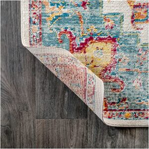 JONATHAN Y CAV100A-3 Zafra Vintage Medallion Indoor Area-Rug Bohemian Floral Rustic Easy-Cleaning High Traffic Bedroom Kitchen Living Room Non Shedding, 3 ft x 5 ft, Coral/Blue/Multi