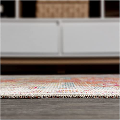 JONATHAN Y CAV100A-3 Zafra Vintage Medallion Indoor Area-Rug Bohemian Floral Rustic Easy-Cleaning High Traffic Bedroom Kitchen Living Room Non Shedding, 3 ft x 5 ft, Coral/Blue/Multi