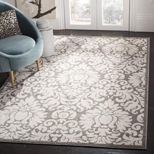 safavieh amherst collection 3′ x 5′ dark grey/beige amt427r floral damask non-shedding living room bedroom accent rug