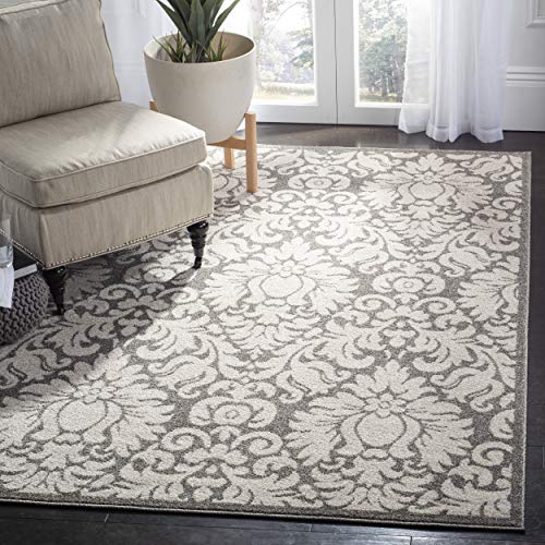 SAFAVIEH Amherst Collection 3' x 5' Dark Grey/Beige AMT427R Floral Damask Non-Shedding Living Room Bedroom Accent Rug