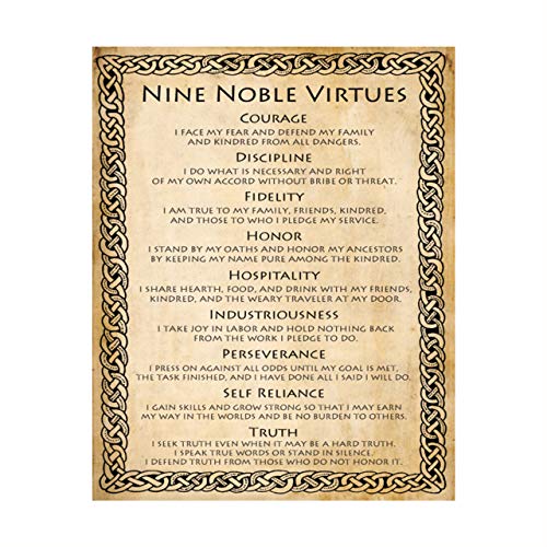 "9 Noble Virtues & Affirmations-Courage-Discipline-Honor"-Wall Art-8 x 10" Print Wall Decor-Ready to Frame. Parchment Print for Home-Office Decor. Timeless Truths To Teach -w/Endless Knot Design.