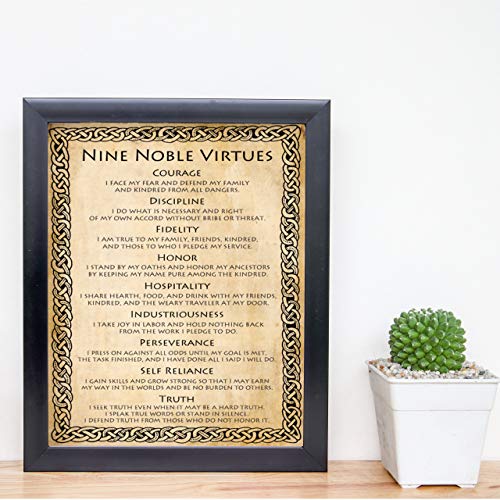 "9 Noble Virtues & Affirmations-Courage-Discipline-Honor"-Wall Art-8 x 10" Print Wall Decor-Ready to Frame. Parchment Print for Home-Office Decor. Timeless Truths To Teach -w/Endless Knot Design.