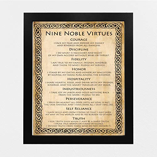 "9 Noble Virtues & Affirmations-Courage-Discipline-Honor"-Wall Art-8 x 10" Print Wall Decor-Ready to Frame. Parchment Print for Home-Office Decor. Timeless Truths To Teach -w/Endless Knot Design.