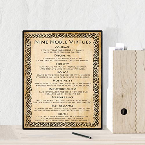 "9 Noble Virtues & Affirmations-Courage-Discipline-Honor"-Wall Art-8 x 10" Print Wall Decor-Ready to Frame. Parchment Print for Home-Office Decor. Timeless Truths To Teach -w/Endless Knot Design.