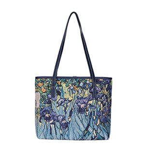 signare tapestry shoulder bag tote bag for women with travel or work tote bags for women with van gogh iris design|coll-art-vg-iris
