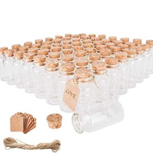 64PCS 30ml Cork Stoppers Glass Bottles, Small Jars With Personalized Label Tags and String, Mini Bottles Of Candy, Wedding Favors For Guests, Set of 64