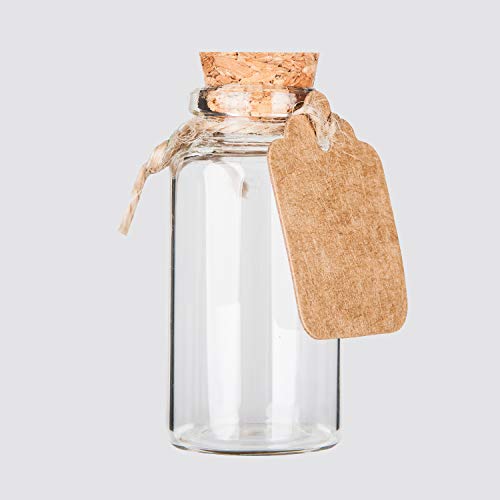 64PCS 30ml Cork Stoppers Glass Bottles, Small Jars With Personalized Label Tags and String, Mini Bottles Of Candy, Wedding Favors For Guests, Set of 64