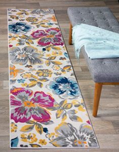 modern floral runner rug 2′ x 7′ 2″ multi
