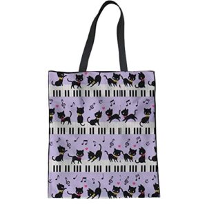 hugs idea cat print music note tote bag fashion women’s piano keyboard print top handle bags for travel