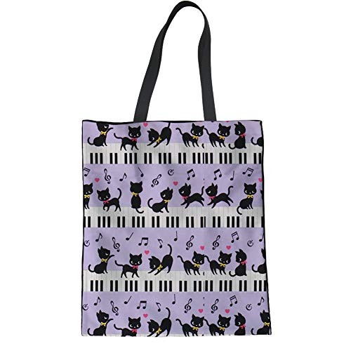 HUGS IDEA Cat Print Music Note Tote Bag Fashion Women's Piano Keyboard Print Top Handle Bags for Travel