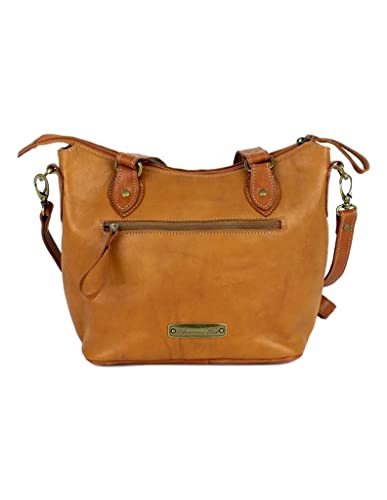 American West Texas Rose Leather Small Convertible Bucket Tote - Golden Tan