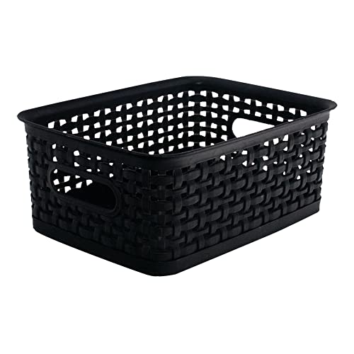 Realspace® Plastic Weave Bin, Small Size, 4" x 7 1/2" x 10", Black