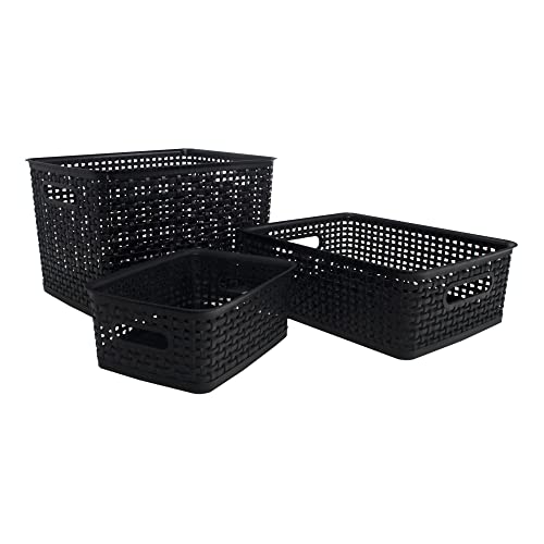 Realspace® Plastic Weave Bin, Small Size, 4" x 7 1/2" x 10", Black