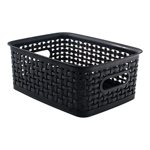 Realspace® Plastic Weave Bin, Small Size, 4" x 7 1/2" x 10", Black