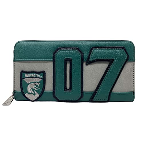 Loungefly x Harry Potter D. Malfoy Slytherin Zip-Around Wallet (Grey/Green, One Size)